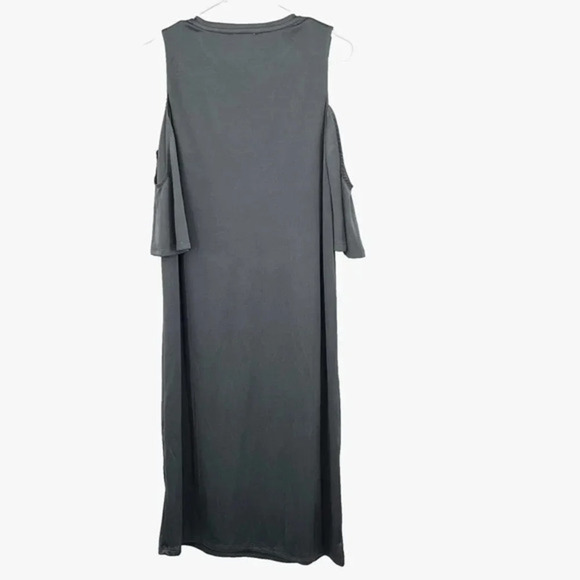 Zara Pullover Cold Shoulder Shift Midi Dress Size S Gray Satin-Feel Sleek Dressy - Picture 4 of 8